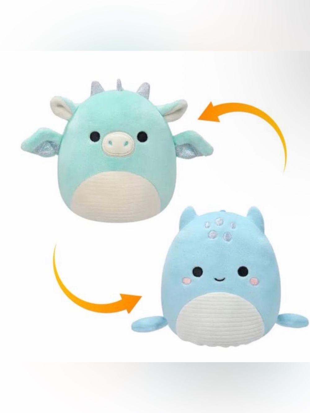 Squishmallow/Flipamallow Miles The Teal Dragon & Lune The Blue Loch Ness Monster